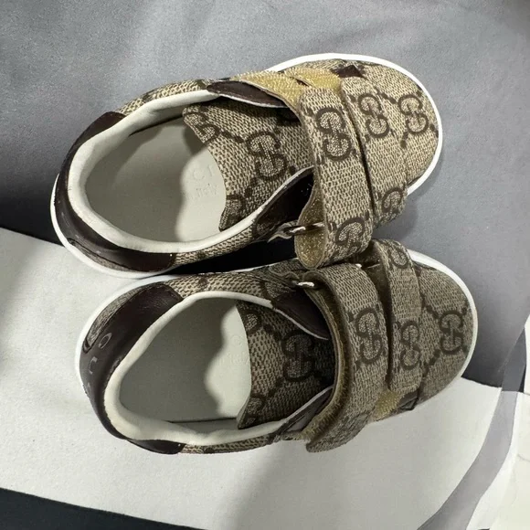 Gucci Brown and Green Velcro Sneakers - Picture 2 of 3